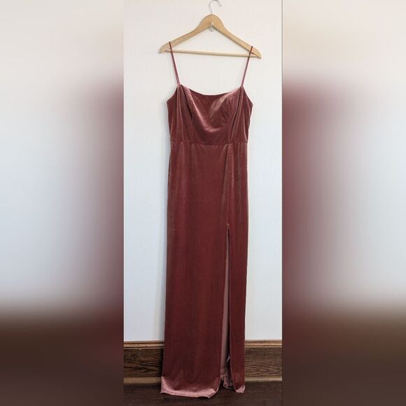 Jenny Yoo Quinn Elegant Velvet Spaghetti Strap Bridesmaid Dress Rose - Picture 2 of 16